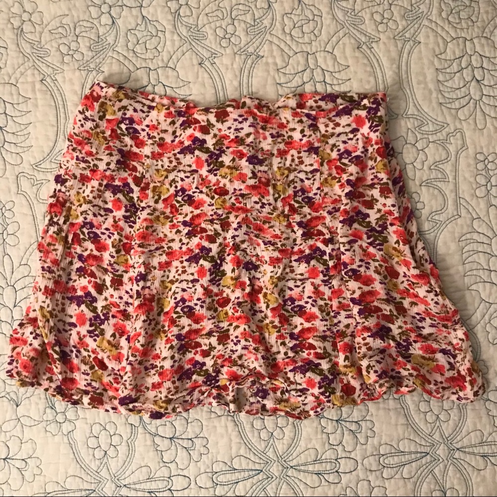 Heritage Floral Skirt White pink mini tie lace up